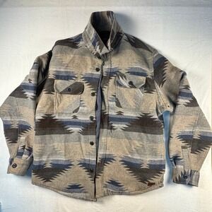 Jachs NY Mens XL Southwestern Flannel Shirt Jacket Lined Brown Blue Shacket